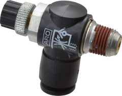 ARO/Ingersoll-Rand - 1/8" Male NPT x 1/4" Female NPT Right Angle Flow Control Valve - 0 to 150 psi & Brass Material - Exact Industrial Supply