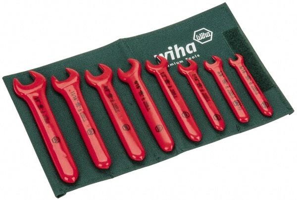 Wiha - 8 Piece, 5/16" to 3/4", Open End Wrench Set - Inch Measurement Standard, Insulated Finish, Comes in Roll Up Pouch - Exact Industrial Supply