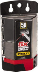 Stanley - 50 Piece Carbide-Tipped Utility Knife Blade - 61mm OAL, 0.022" Blade Thickness - Exact Industrial Supply