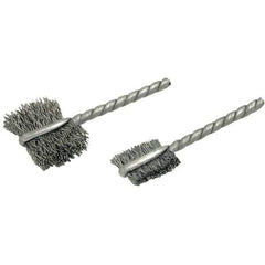 Brush Research Mfg. - 7/8" Diam Flat Steel Tube Brush - 0.008" Filament Diam, 5/8" Brush Length, 2-1/4" OAL, Steel Shank - Exact Industrial Supply
