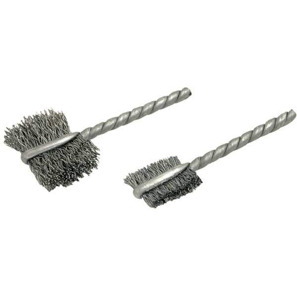 Brush Research Mfg. - 7/16" Diam Flat Stainless Steel Tube Brush - 0.005" Filament Diam, 9/16" Brush Length, 2-1/4" OAL, Steel Shank - Exact Industrial Supply