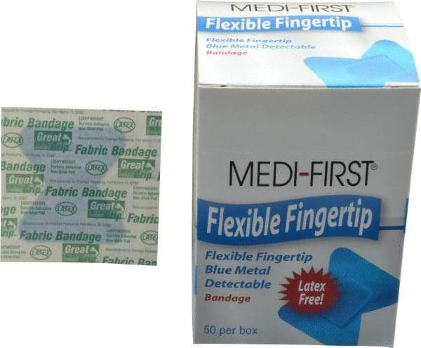 Medique - Fingertip Bandage Self-Adhesive Bandage - Blue, Woven Fabric Bandage, Metal Detectable - Exact Industrial Supply