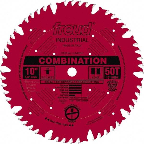 Freud - 10" Diam, 5/8" Arbor Hole Diam, 50 Tooth Wet & Dry Cut Saw Blade - Carbide-Tipped, Standard Round Arbor - Exact Industrial Supply