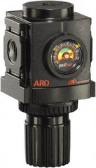 ARO/Ingersoll-Rand - 3/8 NPT Port, 113 CFM, Aluminum Compact Regulator - 0 to 140 psi Range, 250 Max psi Supply Pressure, 1/8" Gauge Port Thread, 2.705" Wide x 4.772" High - Exact Industrial Supply