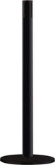 Tensator - 38" High, 2-1/2" Pole Diam, Tensabarrier Post - 14" Base Diam, Round Heavy Gauge Steel Base, Black Steel Post, Tape, Single Line Tape - Exact Industrial Supply