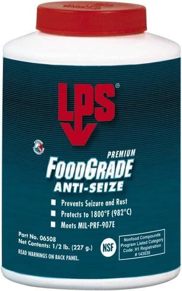 LPS - 0.5 Lb Brush Top Food Grade Anti-Seize Lubricant - Metal Free, -1,800°F, Opaque Off-White, Food Grade - Exact Industrial Supply