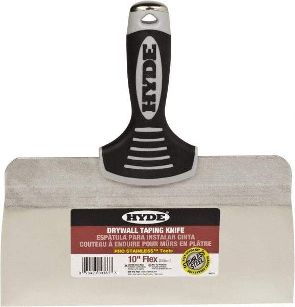 Hyde Tools - 10" Wide Spring Blade Stainless Steel Taping Knife - Flexible, Soft Grip Plastic Overmold Handle, 10-1/2" OAL - Exact Industrial Supply