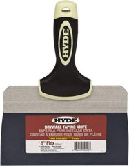Hyde Tools - 8" Wide Spring Blade Tempered Steel Taping Knife - Flexible, Soft Grip Plastic Overmold Handle, 10-1/2" OAL - Exact Industrial Supply