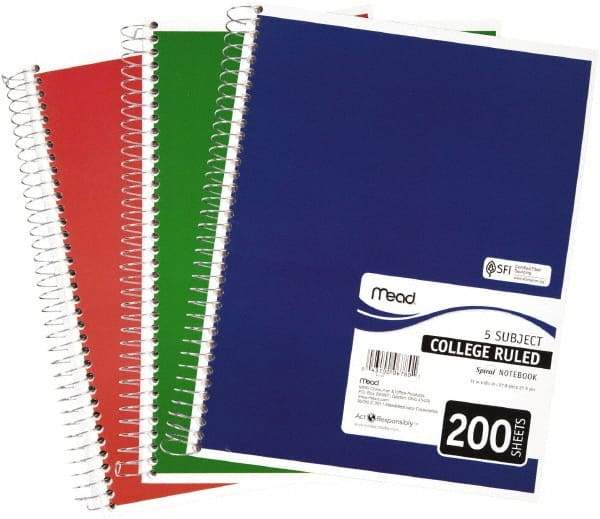 Mead - 200 Sheet, 8-1/2 x 11", College Ruled Spiral Bound Notebook - Assorted Colors - Exact Industrial Supply