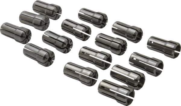 Parlec - 15 Piece, 1/8" to 9/16" Capacity, Double Angle Collet Set - Series DA100 - Exact Industrial Supply