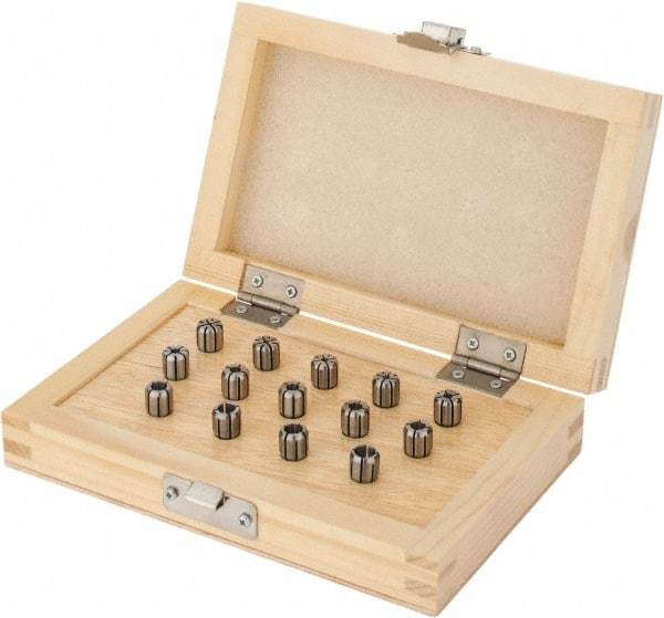Parlec - 14 Piece, 3/64" to 1/4" Capacity, Double Angle Collet Set - Series DA300 - Exact Industrial Supply