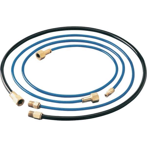 Dynabrade - 1/4" ID x 3/8" OD 6' Long Hose - Female/Male Ends, 90 Working psi, 1/4" Fitting, Black & Blue - Exact Industrial Supply