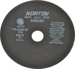 Norton - 8" 60 Grit Aluminum Oxide Cutoff Wheel - 1/16" Thick, 1-1/4" Arbor, 4,540 Max RPM, Use with Stationary Grinders - Exact Industrial Supply