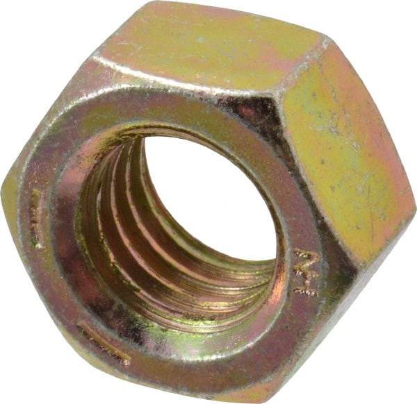 Value Collection - 1/2-13 UNC Steel Right Hand Hex Nut - 3/4" Across Flats, 7/16" High, Zinc Yellow Dichromate Finish - Exact Industrial Supply