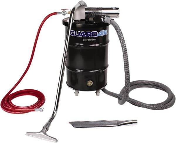 Guardair - 30 Gal Steel Tank, Air Powered Pneumatic Canister Wet/Dry Vacuum - 15 Peak hp, 20' Hose Fitting, Cartridge Filter, Accessories Included - Exact Industrial Supply