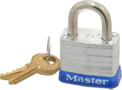Master Lock - 9/16" Shackle Clearance, Keyed Different Padlock - 1/2" Shackle Width, 3/16" Shackle Diam, Brass - Exact Industrial Supply