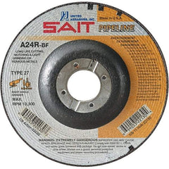 Sait - 24 Grit, 9" Wheel Diam, 1/8" Wheel Thickness, 7/8" Arbor Hole, Type 27 Depressed Center Wheel - Aluminum Oxide, Resinoid Bond, R Hardness, 6,600 Max RPM, Compatible with Angle Grinder - Exact Industrial Supply