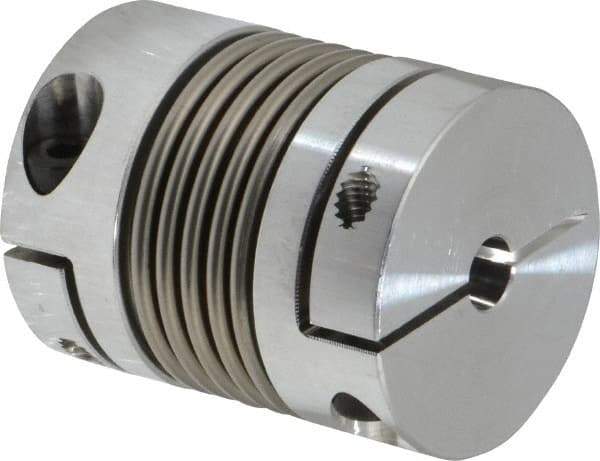 Lovejoy - 1/4" Max Bore Diam, Flexible Bellows Clamp Coupling - 1.28" OD, 1.614" OAL, Aluminum Hub with Stainless Steel Bellows - Exact Industrial Supply