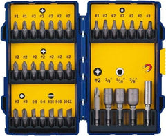 Irwin - 33 Piece, 1/4" Drive Screwdriver Bit Set - #1 to #3 Phillips, 0.05 to 1/4" Hex, 1.27 to 10mm Hex, #1 to #3 Square Recess - Exact Industrial Supply