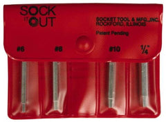 Sock It Out - 4 Piece Button Head Cap Screw Extractor Set - Screw Range #6 to 1/4" - Exact Industrial Supply