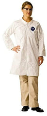 Dupont - Size 4XL White Disposable Chemical Resistant Lab Coat - Tyvek, Snap Front, Open Cuff - Exact Industrial Supply