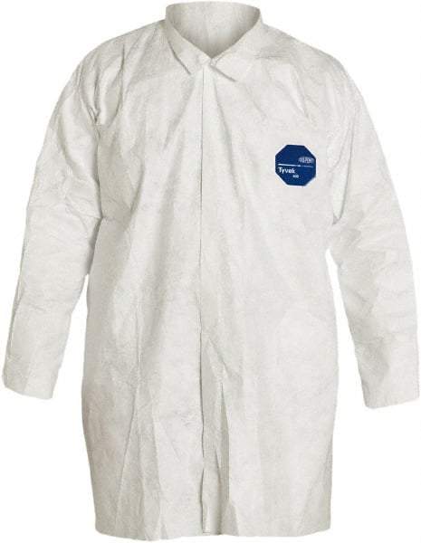 Dupont - Size 2XL White Disposable Chemical Resistant Lab Coat - Tyvek, Snap Front, Open Cuff - Exact Industrial Supply