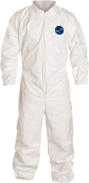 Dupont - Size L Film Laminate General Purpose Coveralls - White, Zipper Closure, Elastic Cuffs, Elastic Ankles, Serged Seams - Exact Industrial Supply