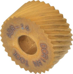 Dorian Tool - 3/4" Diam, 90° Tooth Angle, 14 TPI, Standard (Shape), Form Type High Speed Steel Right-Hand Diagonal Knurl Wheel - 3/8" Face Width, 1/4" Hole, Circular Pitch, 30° Helix, Bright Finish, Series A - Exact Industrial Supply