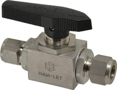 Ham-Let - 1/2" Pipe, Stainless Steel, Inline, Two Way Flow, Instrumentation Ball Valve - 3,000 psi WOG Rating, Tee Handle, PTFE Seal, PTFE Seat, Swaglok SS-45S8 - Exact Industrial Supply
