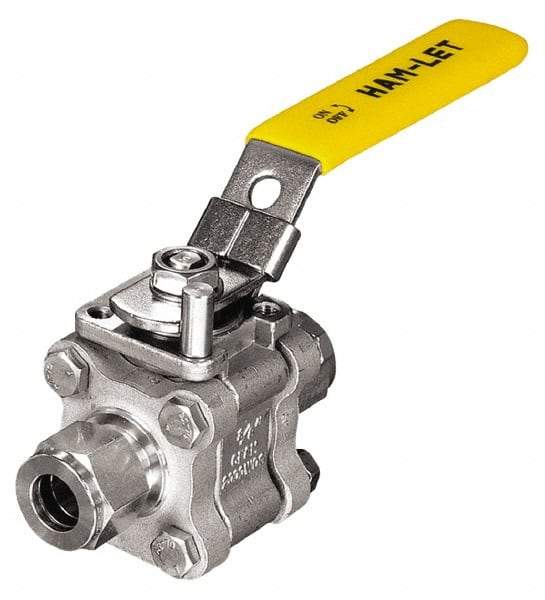 Ham-Let - 1" Pipe, Standard Port, Stainless Steel Swing-Out Ball Valve - 1 Piece, Inline - One Way Flow, Tube O.D. x Tube O.D. Ends, Locking Lever with Plate Handle, 2,000 WOG - Exact Industrial Supply