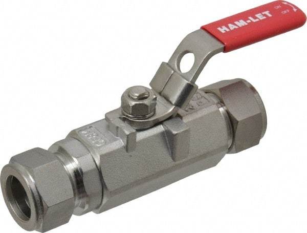 Ham-Let - 3/4" Pipe, Compression x Compression End Connections, Stainless Steel, Inline, Two Way Flow, Instrumentation Ball Valve - 2,000 psi WOG Rating, Locking Lever Handle, Reinforced PTFE Seal, Reinforced PTFE Seat - Exact Industrial Supply