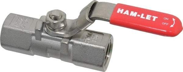 Ham-Let - 1/2" Pipe, FNPT x FNPT End Connections, Stainless Steel, Inline, Two Way Flow, Instrumentation Ball Valve - 2,000 psi WOG Rating, Locking Lever Handle, Reinforced PTFE Seal, Reinforced PTFE Seat - Exact Industrial Supply