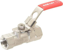 Ham-Let - 1/4" Pipe, FNPT x FNPT End Connections, Stainless Steel, Inline, Two Way Flow, Instrumentation Ball Valve - 2,000 psi WOG Rating, Locking Lever Handle, Reinforced PTFE Seal, Reinforced PTFE Seat - Exact Industrial Supply