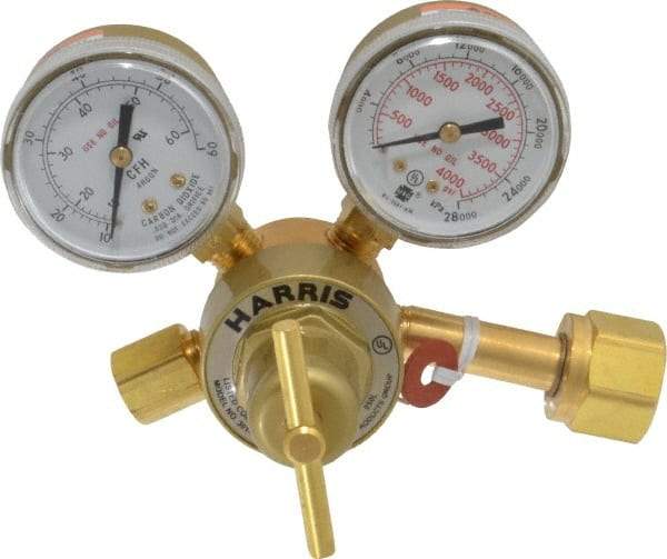 Harris Products - 320 CGA Inlet Connection, Female Fitting, 60 Max psi, Carbon Dioxide Welding Regulator - 5/8-18 Thread, Right Hand Rotation - Exact Industrial Supply
