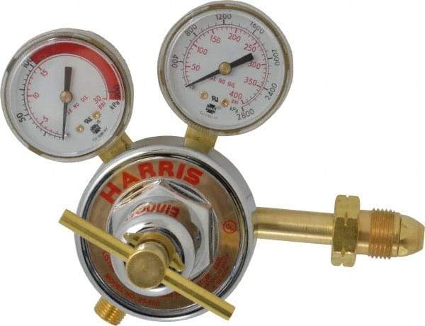 Harris Products - 510 CGA Inlet Connection, Male Fitting, 15 Max psi, Acetylene Welding Regulator - 9/16-18 Thread, Left Hand Rotation - Exact Industrial Supply