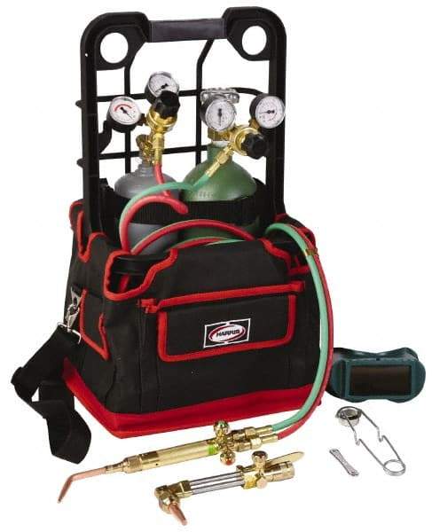 Harris Products - 1 Inch Cutting Capacity, 1/16 Inch Welding Capacity, Oxygen and Acetylene Torch Kit - Deluxe Port-A-Torch with Cylinders - Exact Industrial Supply
