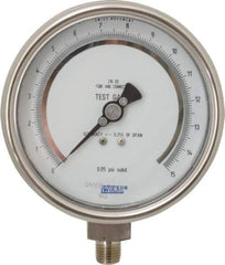 Wika - 4" Dial, 1/4 Thread, 0-15 Scale Range, Pressure Gauge - Lower Connection Mount, Accurate to 0.25% of Scale - Exact Industrial Supply