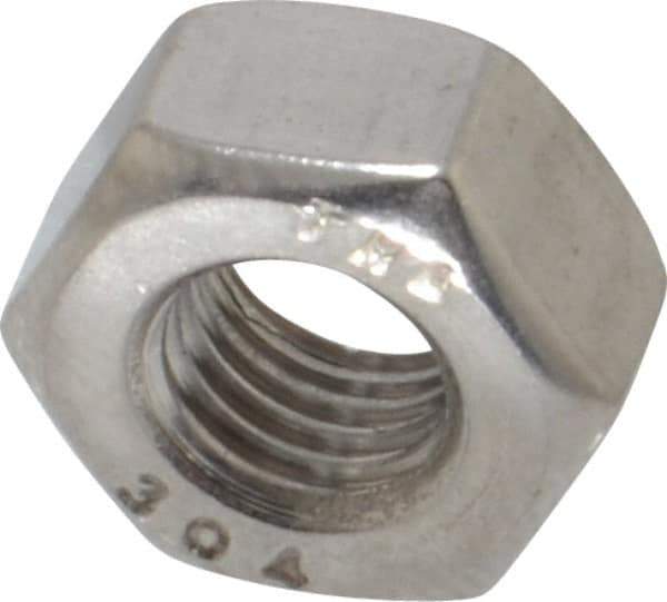 Value Collection - 1/4-28 UNF Stainless Steel Right Hand Hex Nut - 7/16" Across Flats, 7/32" High, Uncoated - Exact Industrial Supply