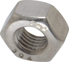Value Collection - 1/4-28 UNF Stainless Steel Right Hand Hex Nut - 7/16" Across Flats, 7/32" High, Uncoated - Exact Industrial Supply