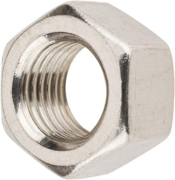 Value Collection - 3/8-24 UNF Stainless Steel Right Hand Hex Nut - 9/16" Across Flats, 21/64" High, Uncoated - Exact Industrial Supply