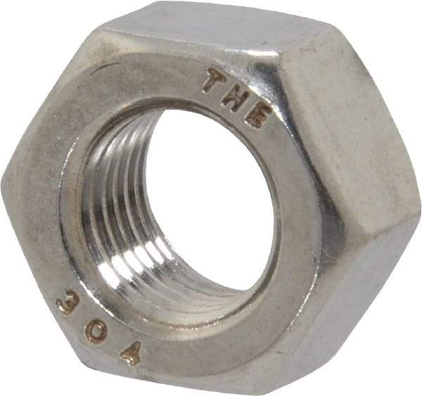 Value Collection - 7/16-20 UNF Stainless Steel Right Hand Hex Nut - 11/16" Across Flats, 3/8" High, Uncoated - Exact Industrial Supply