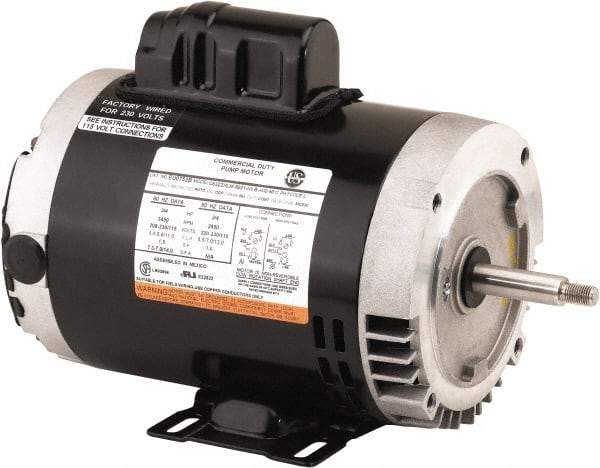 US Motors - 3/4 hp, ODP Enclosure, Auto Thermal Protection, 3,450 RPM, 115/208-230 Volt, 60 Hz, Industrial Electric AC/DC Motor - Size 56C Frame, C-Face Mount, 1 Speed, Ball Bearings, 10.4/5.4-5.2 Full Load Amps, B Class Insulation, Reversible - Exact Industrial Supply