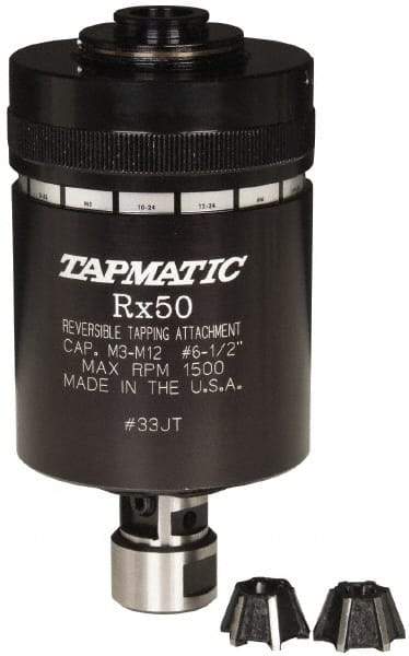 Tapmatic - Model RX50, No. 6 Min Tap Capacity, 1/2 Inch Max Mild Steel Tap Capacity, JT33 Mount Tapping Head - 22100 (J421), 22200 (J422) Compatible, Includes Tap Clamping Wrenches and 2 collets, for Manual Machines - Exact Industrial Supply