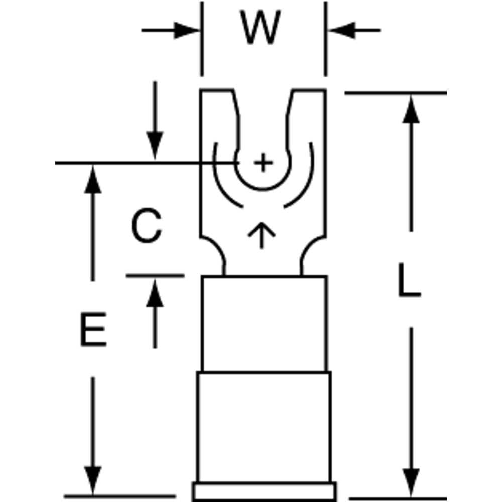 3M - #6 Stud, 16 to 14 AWG Compatible, Partially Insulated, Crimp Connection, Locking Fork Terminal - Exact Industrial Supply