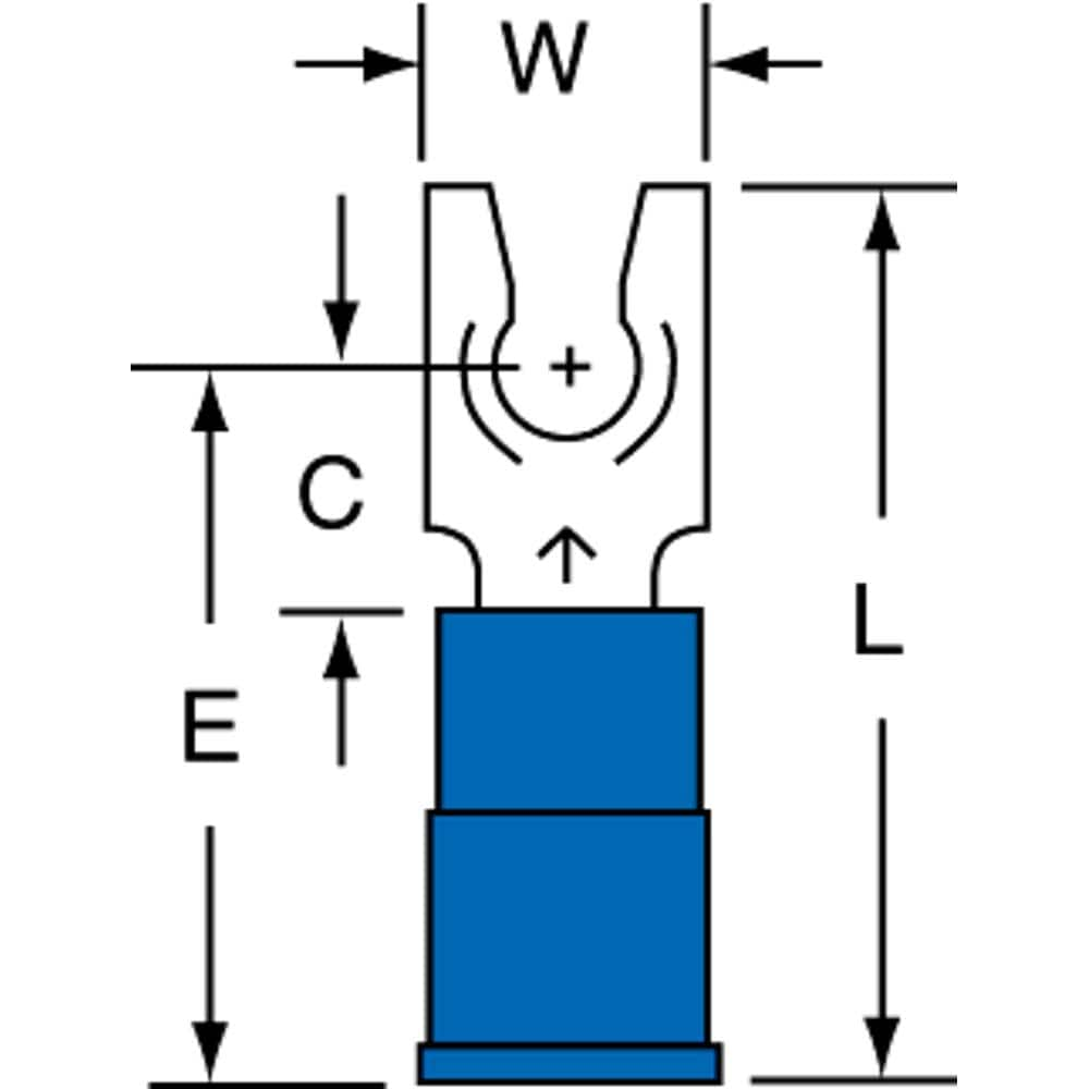 3M - #8 Stud, 16 to 14 AWG Compatible, Partially Insulated, Crimp Connection, Locking Fork Terminal - Exact Industrial Supply