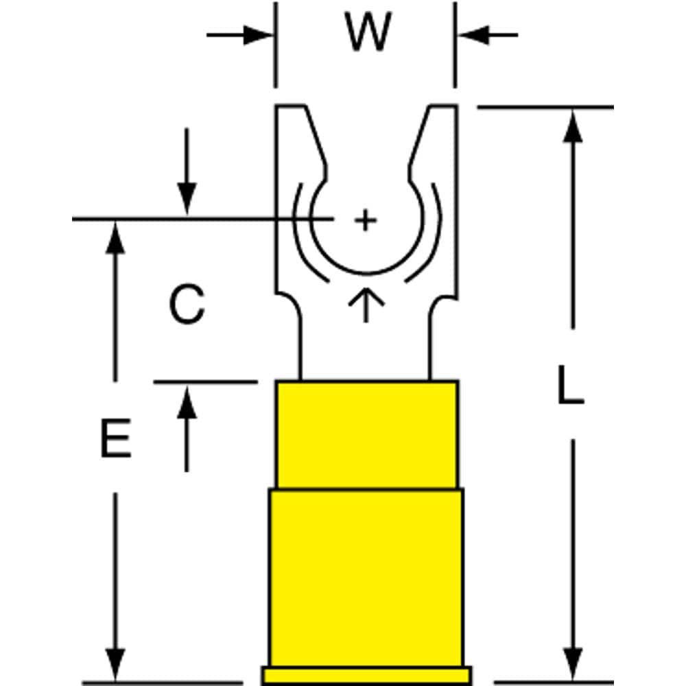 3M - #10 Stud, 12 to 10 AWG Compatible, Partially Insulated, Crimp Connection, Standard Fork Terminal - Exact Industrial Supply