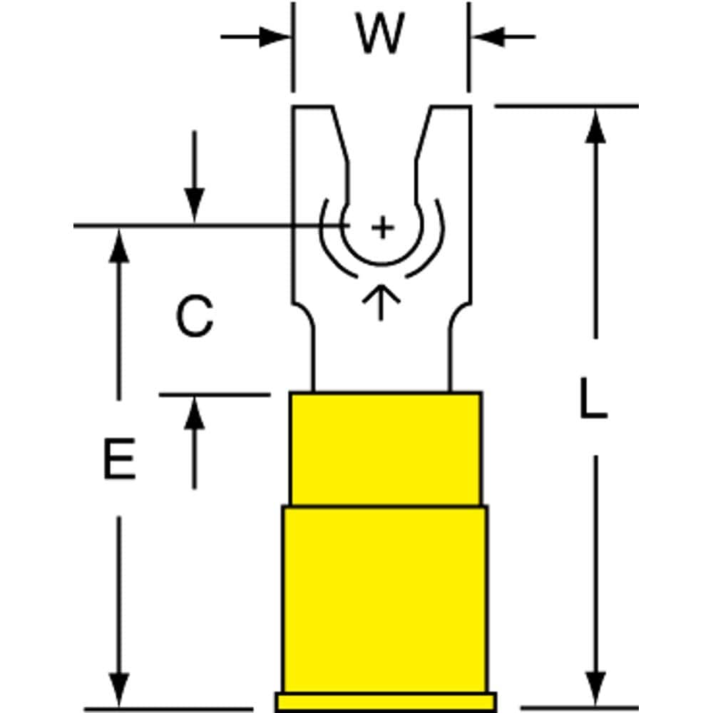 3M - #6 Stud, 12 to 10 AWG Compatible, Partially Insulated, Crimp Connection, Locking Fork Terminal - Exact Industrial Supply