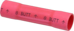 3M - 8 AWG Compatible, Vinyl Fully Insulated, Crimp-On Butt Splice Terminal - 2 Wire Entries, Copper Contacts, Zinc Contact Plating, 1.08" OAL, Red - Exact Industrial Supply