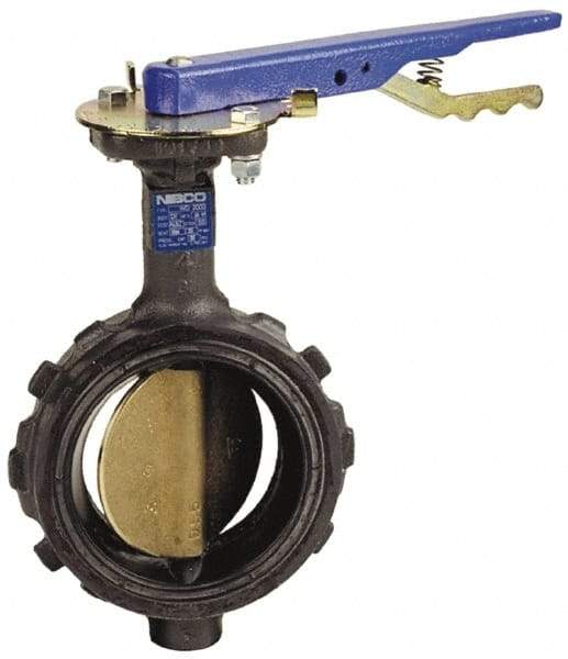 NIBCO - 4" Pipe, Wafer Butterfly Valve - Lever Handle, Ductile Iron Body, EPDM Seat, 250 WOG, Stainless Steel (CF8M) Disc, Stainless Steel Stem - Exact Industrial Supply