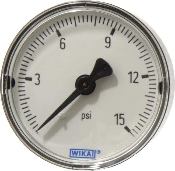 Wika - 2" Dial, 1/4 Thread, 0-15 Scale Range, Pressure Gauge - Center Back Connection Mount, Accurate to 3-2-3% of Scale - Exact Industrial Supply